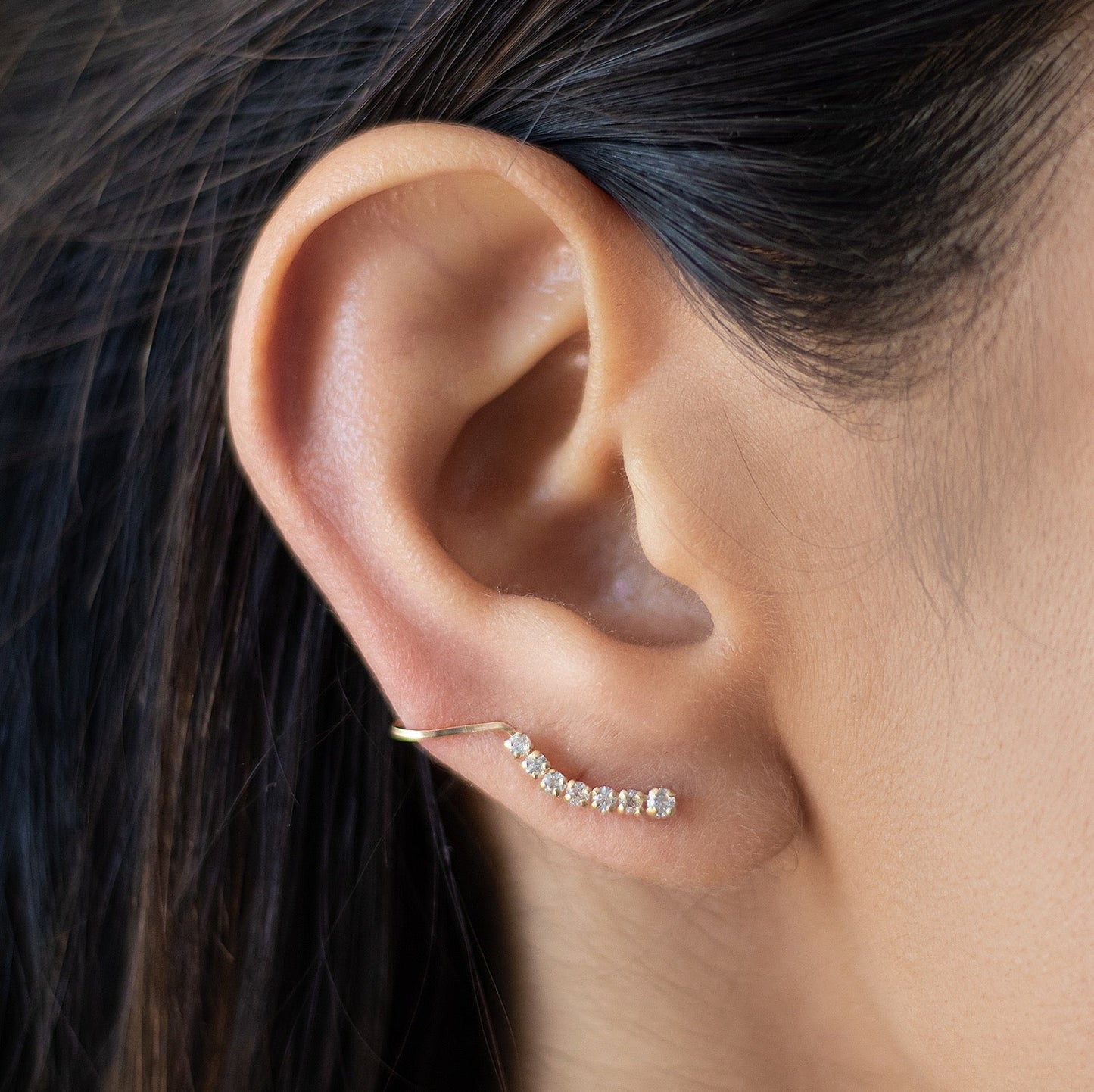 Pair White Ear Climber Earrings 10K Gold